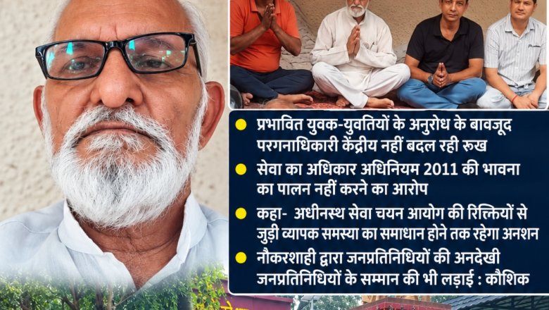 प्रमाणपत्रों पर हस्ताक्षर न होने के विरोध में अनिश्चितकालीन अनशन पर बैठे रवीन्द्र नाथ कौशिक.